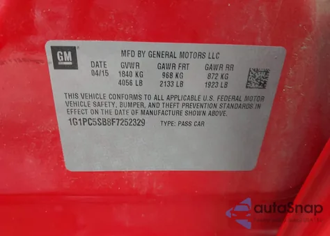 2015 Chevrolet Cruze 1Lt Auto from USA, damaged, VIN 1G1PC5SB8F7252329